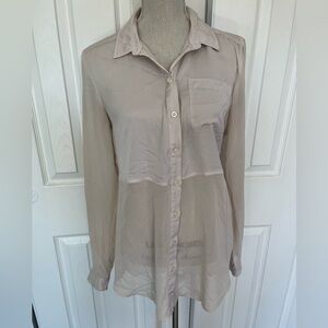 Free People Sheer Button-Down Shirt - Cream